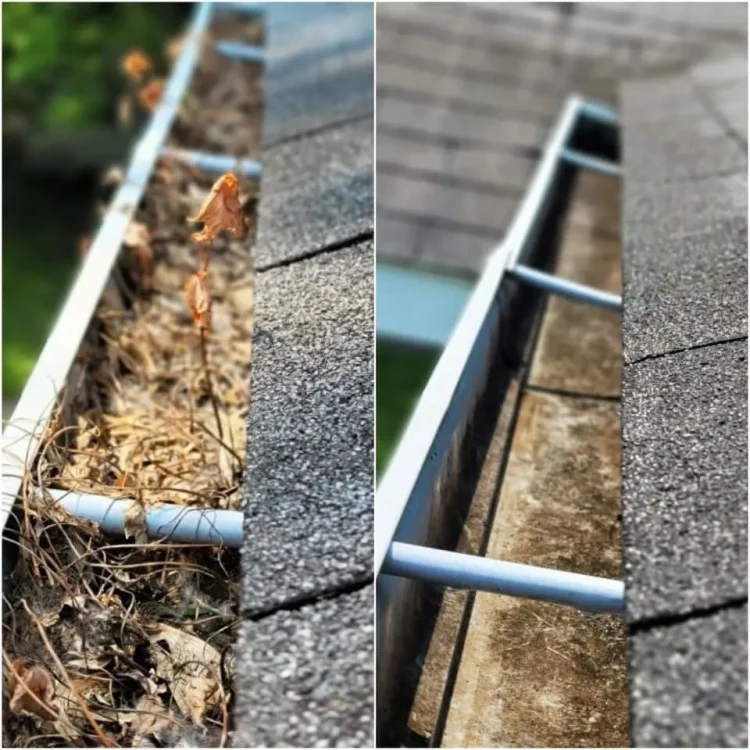 Gutter cleaning before and after
